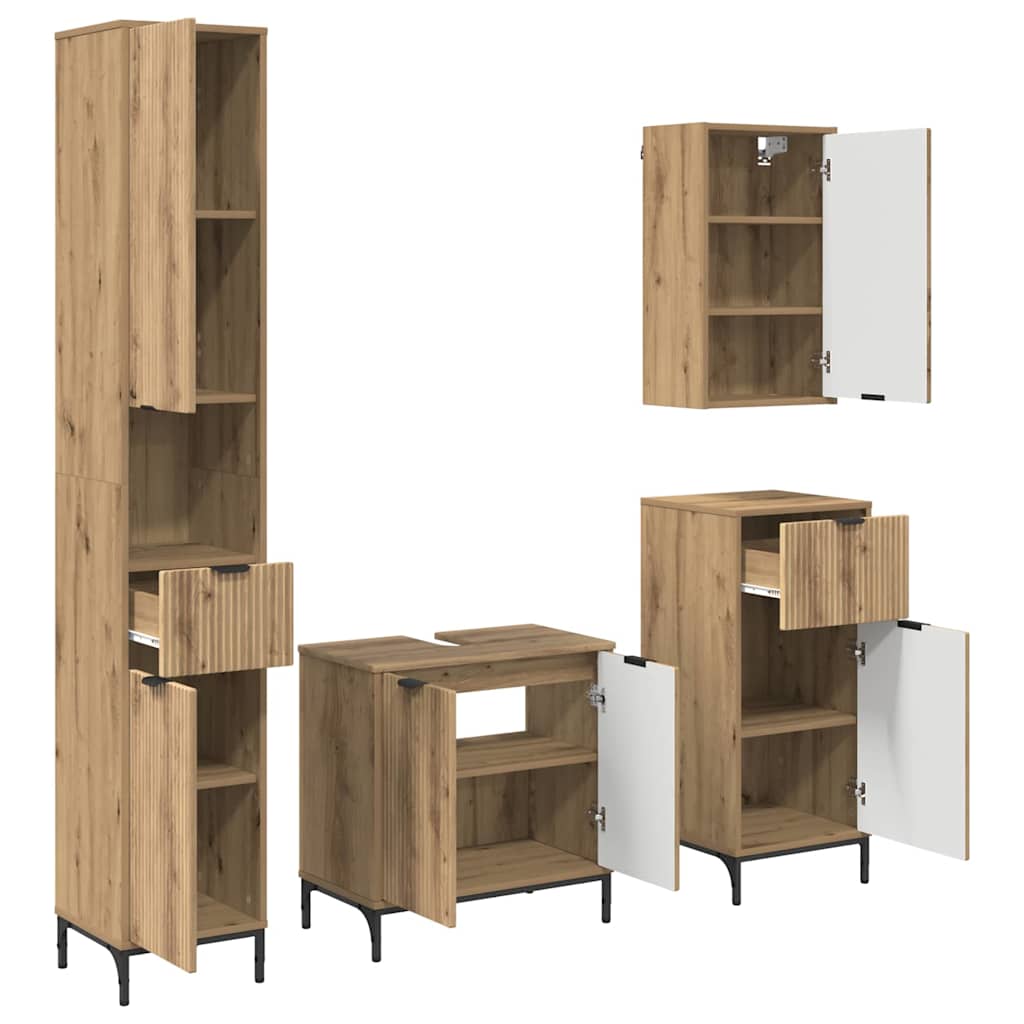 vidaXL Bathroom Furniture Set 4 pcs Artisan Oak Engineered wood, Metal 2