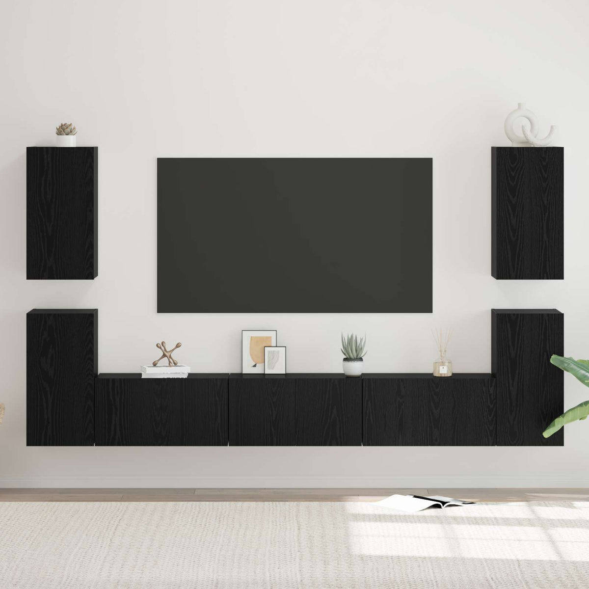 7 Piece TV Cabinet Set Engineered Wood Black oak 180 cm