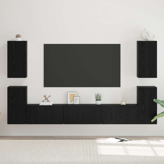 7 Piece TV Cabinet Set Engineered Wood Black oak 180 cm