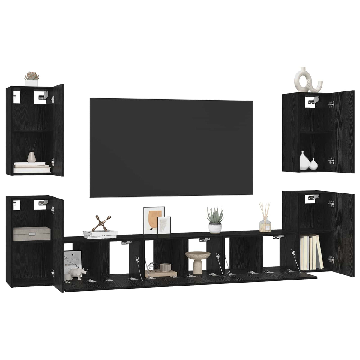 7 Piece TV Cabinet Set Engineered Wood Black oak 180 cm