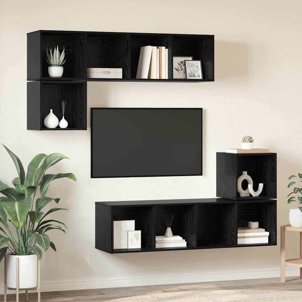 4 Piece TV Cabinet Set Engineered Wood Black oak