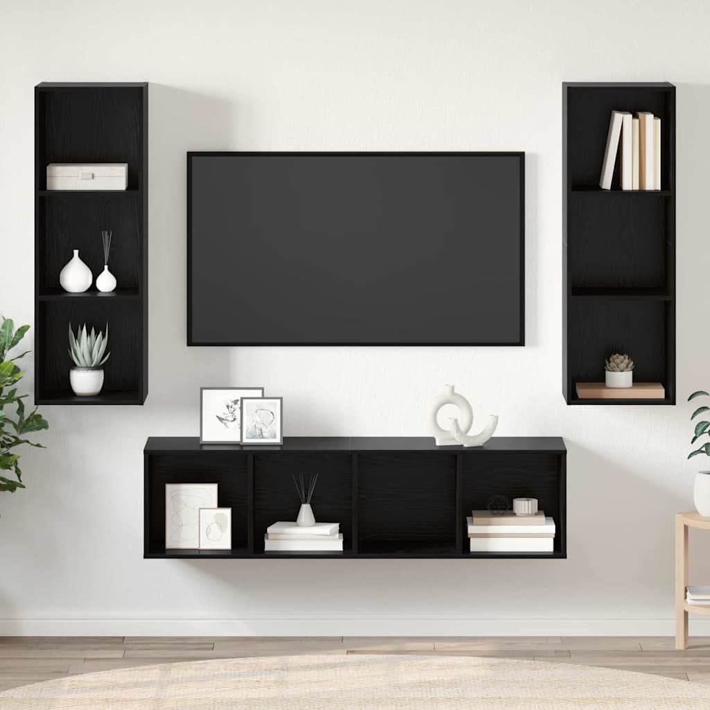 3 Piece TV Cabinet Set Engineered Wood Black oak