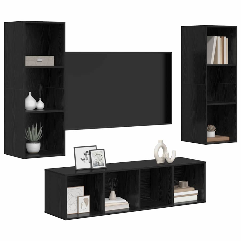 3 Piece TV Cabinet Set Engineered Wood Black oak