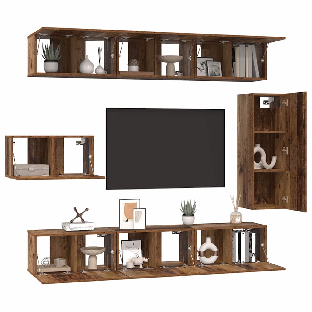 vidaXL TV Cabinet Set 8 pcs Old Wood Engineered Wood 3
