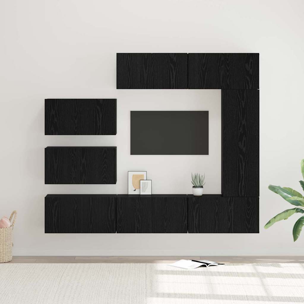 vidaXL TV Cabinet Set 8 pcs Black Oak Engineered Wood 1