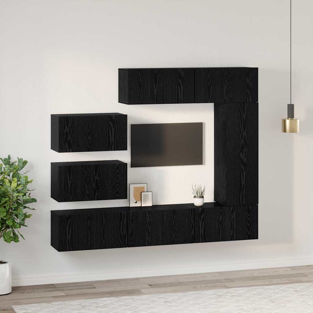 vidaXL TV Cabinet Set 8 pcs Black Oak Engineered Wood 4
