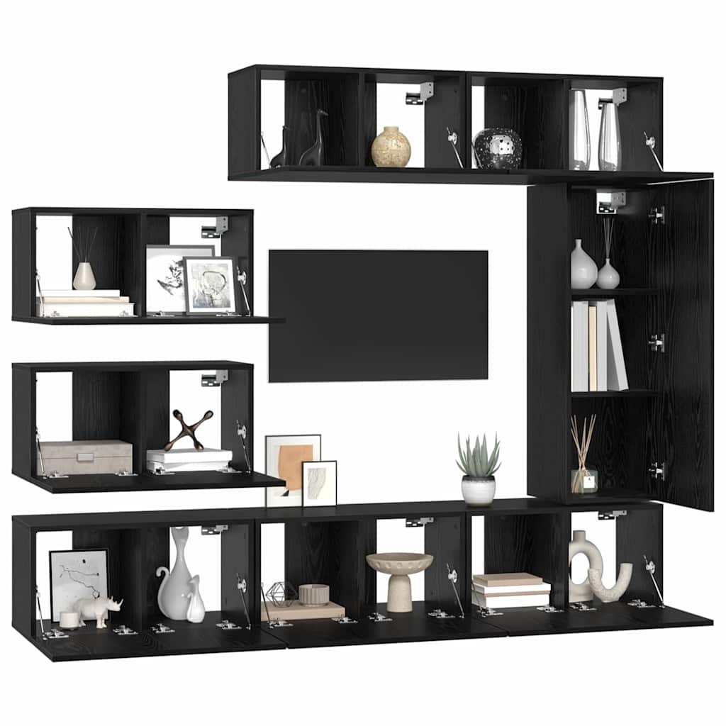 vidaXL TV Cabinet Set 8 pcs Black Oak Engineered Wood 3