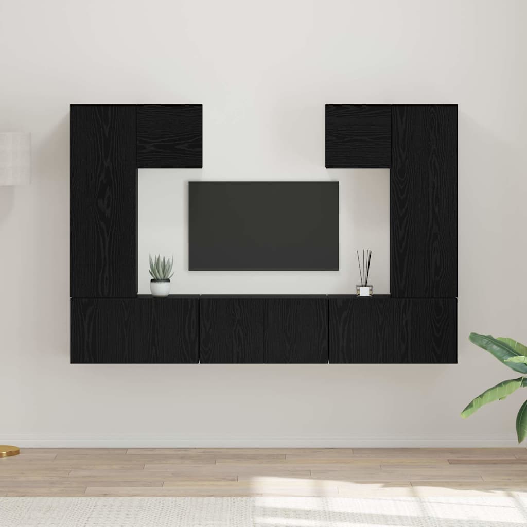 vidaXL TV Cabinet Set 7 pcs Black Oak Engineered Wood 1