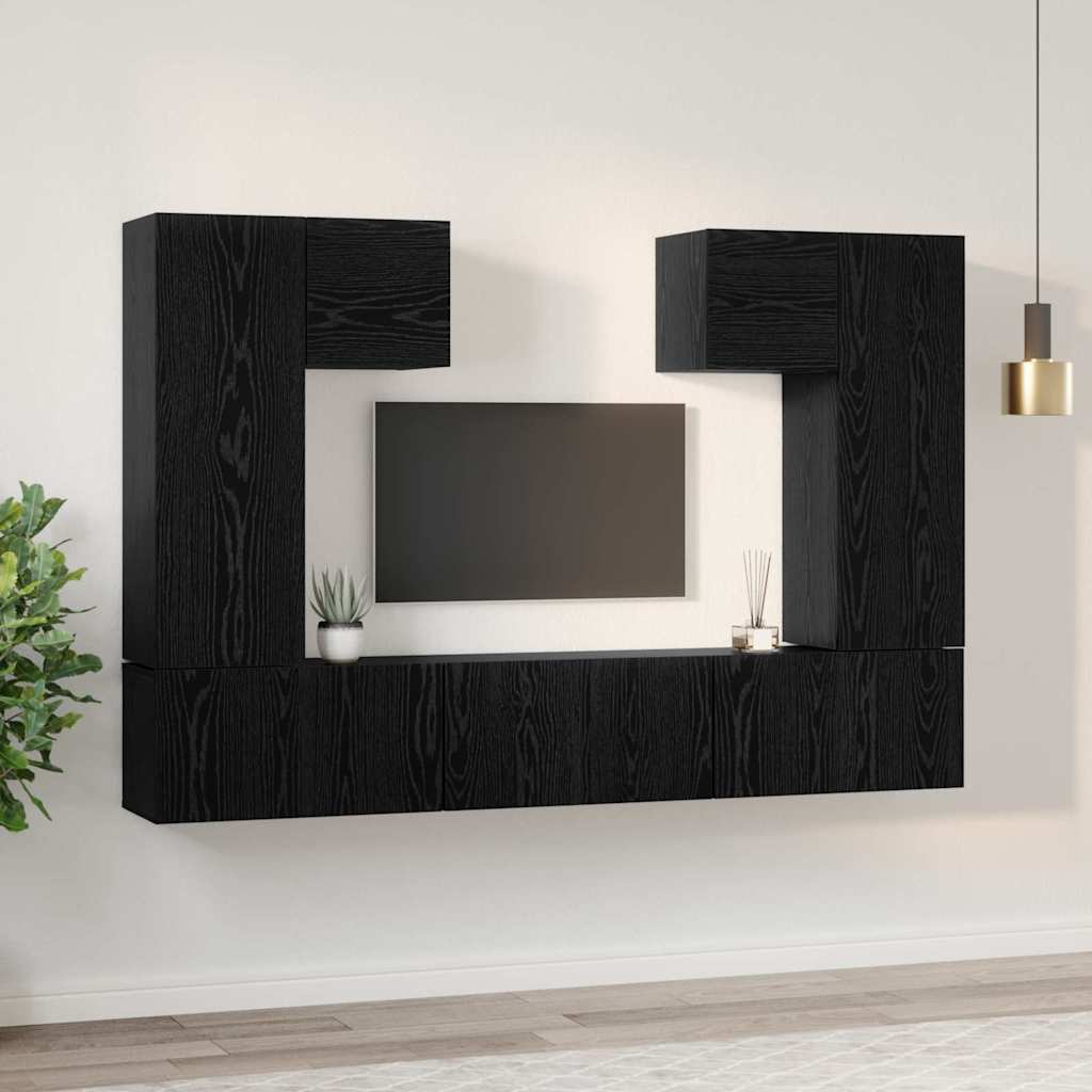 vidaXL TV Cabinet Set 7 pcs Black Oak Engineered Wood 4