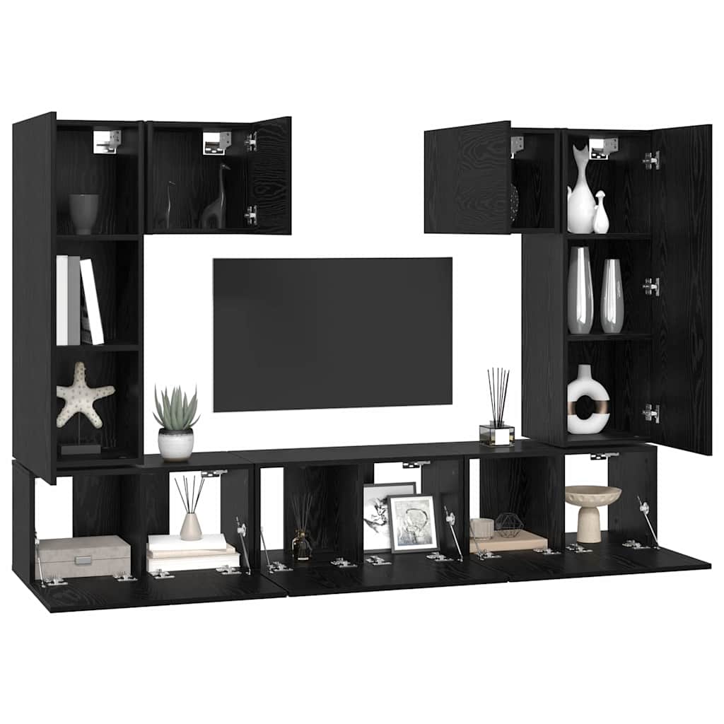 vidaXL TV Cabinet Set 7 pcs Black Oak Engineered Wood 3