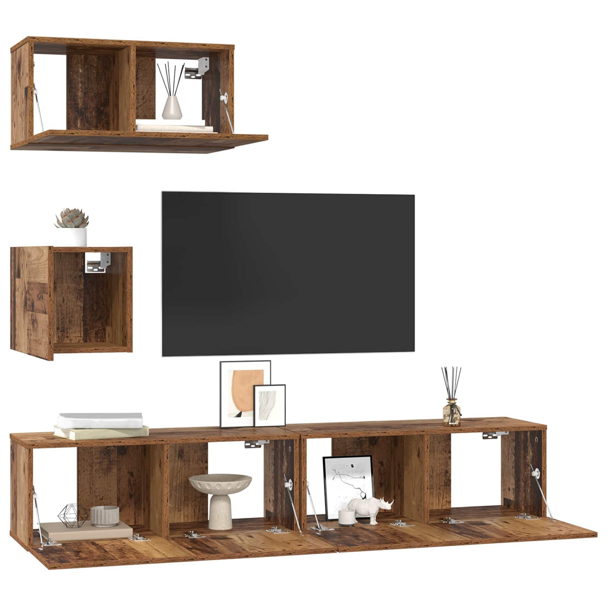 4 Piece TV Cabinet Set Engineered Wood Width 60/80 cm Old wood