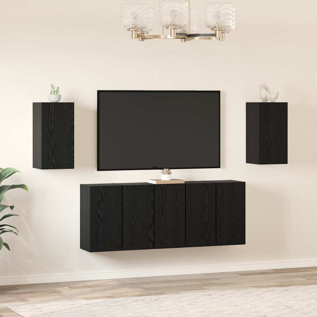 vidaXL TV Cabinet Set 7 pcs Black Oak Engineered Wood 1