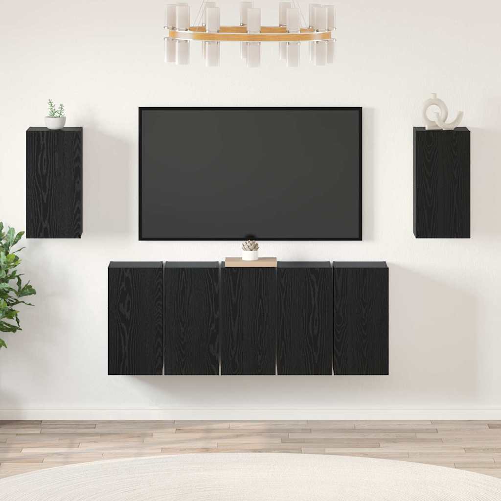 vidaXL TV Cabinet Set 7 pcs Black Oak Engineered Wood 4