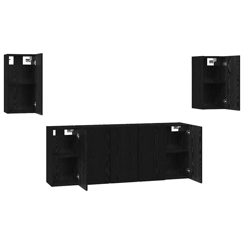 vidaXL TV Cabinet Set 7 pcs Black Oak Engineered Wood 6