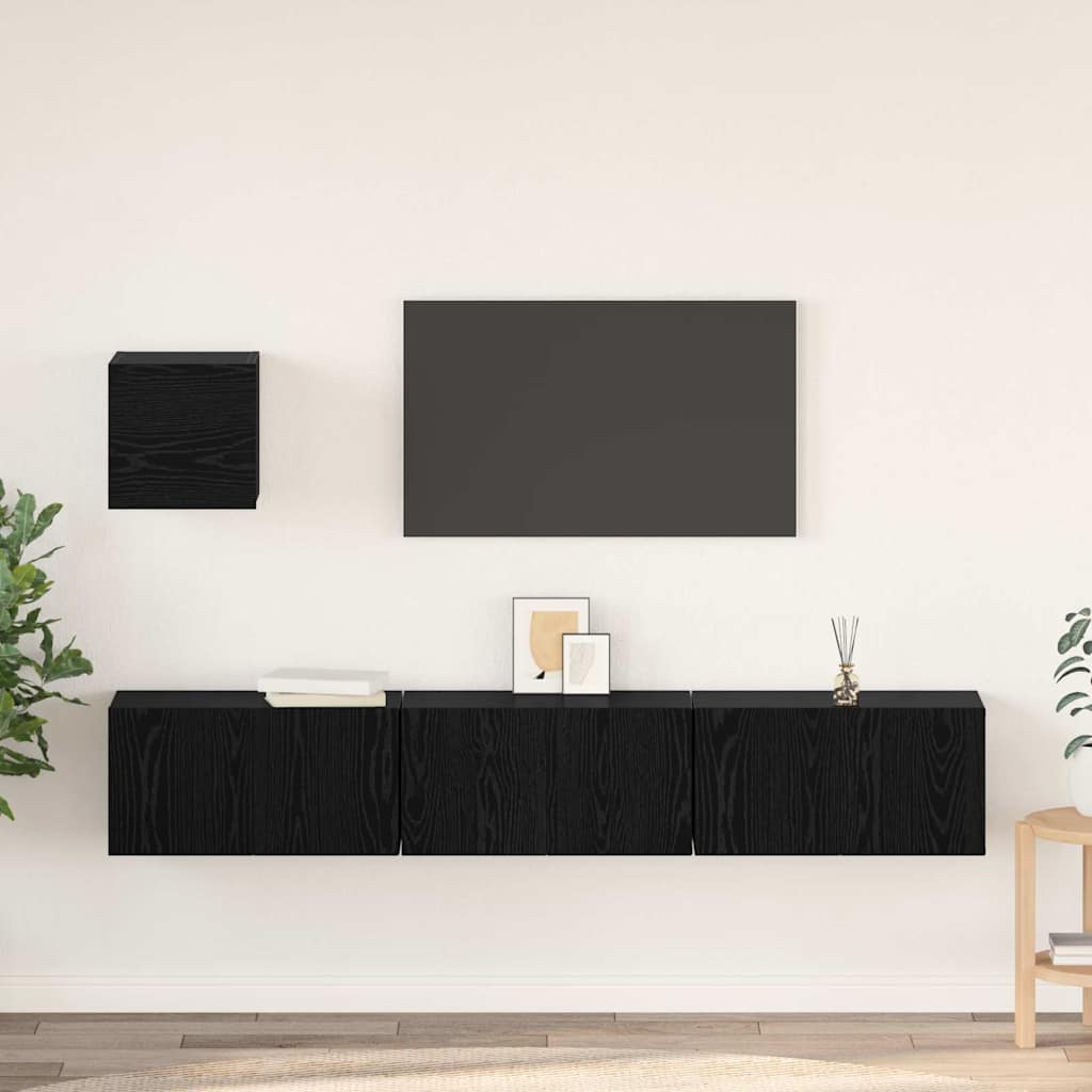 4 Piece TV Cabinet Set Engineered Wood Width 60 cm Black oak