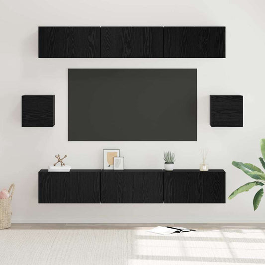 TV Cabinet Set Engineered Wood 8 Black oak 60 cm