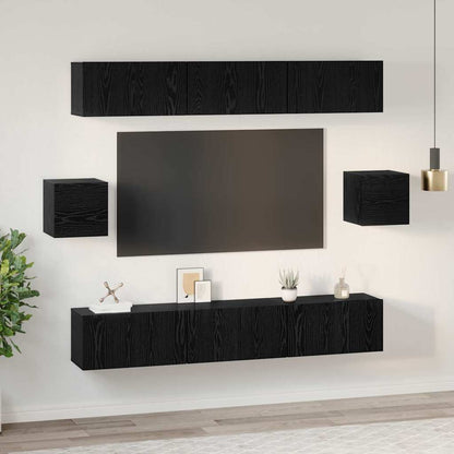 vidaXL TV Cabinet Set 8 pcs Black Oak Engineered Wood 4