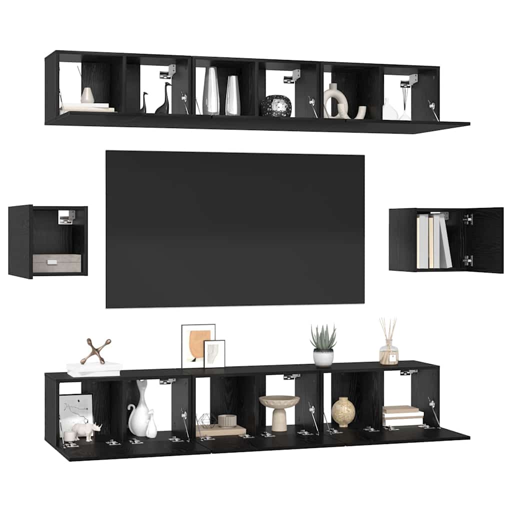 vidaXL TV Cabinet Set 8 pcs Black Oak Engineered Wood 3