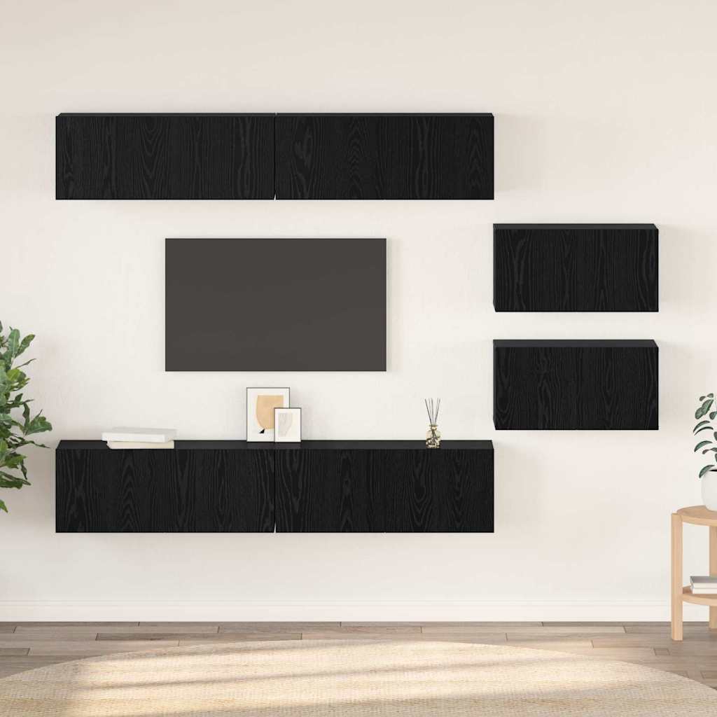 vidaXL TV Cabinet Set 6 pcs Black Oak Engineered Wood 1