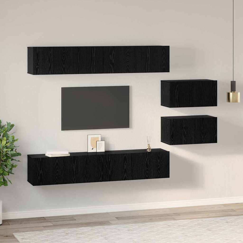 vidaXL TV Cabinet Set 6 pcs Black Oak Engineered Wood 4