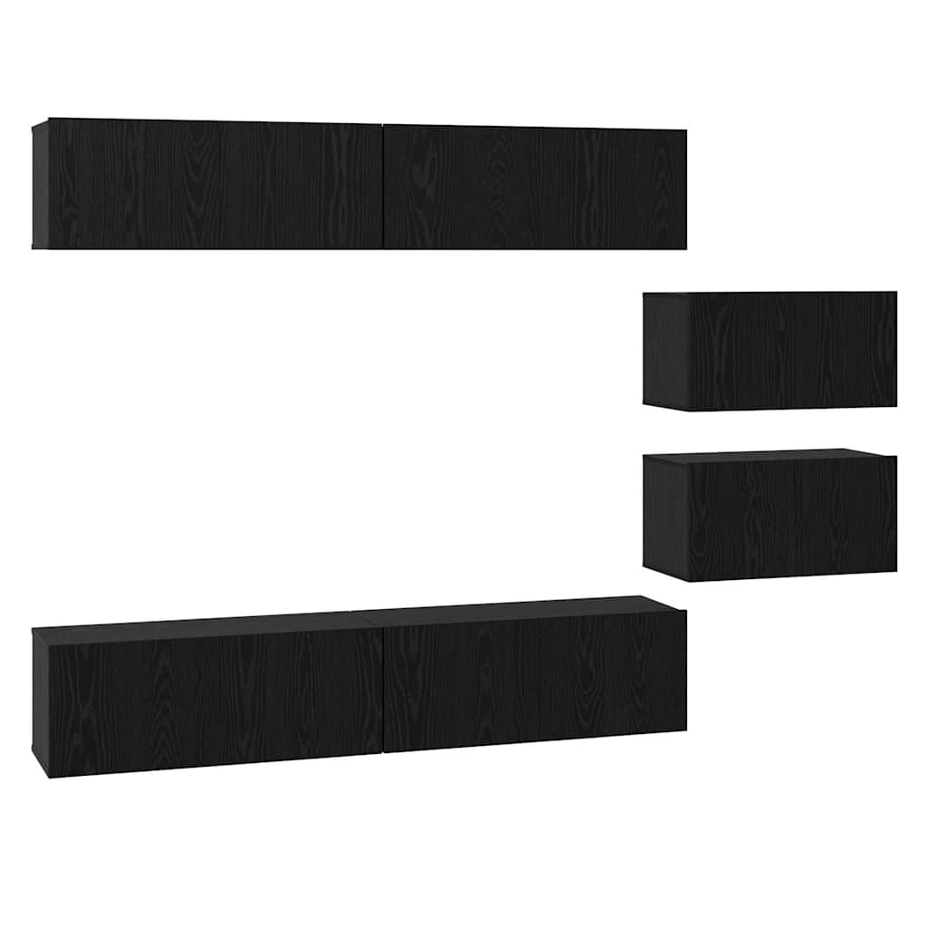 vidaXL TV Cabinet Set 6 pcs Black Oak Engineered Wood 2