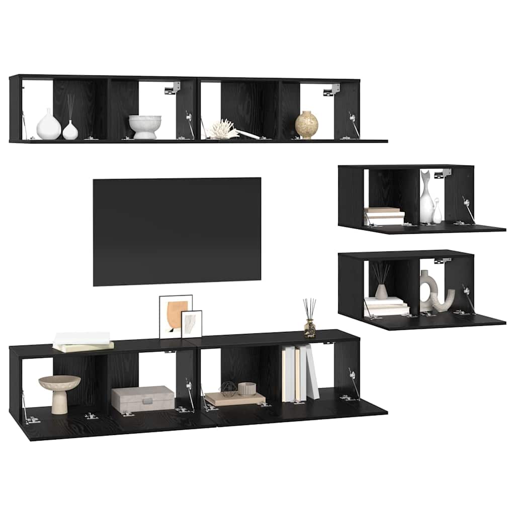 vidaXL TV Cabinet Set 6 pcs Black Oak Engineered Wood 3