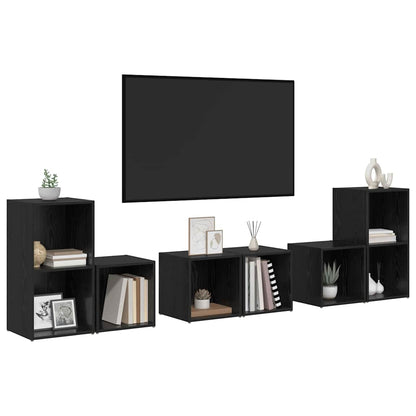 6 Piece TV Cabinet Set Engineered Wood Black oak