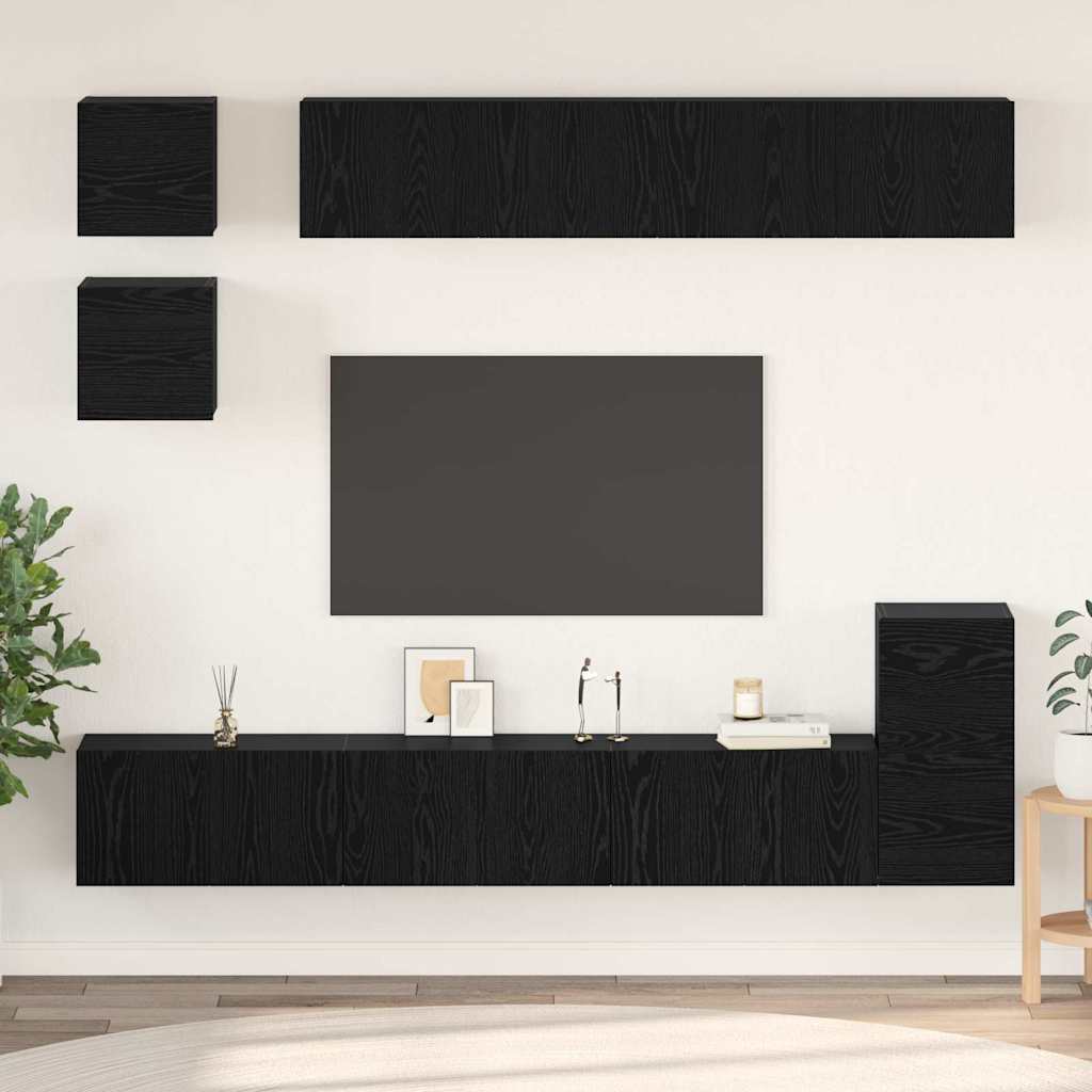 vidaXL TV Cabinet Set 8 pcs Black Oak Engineered Wood 1