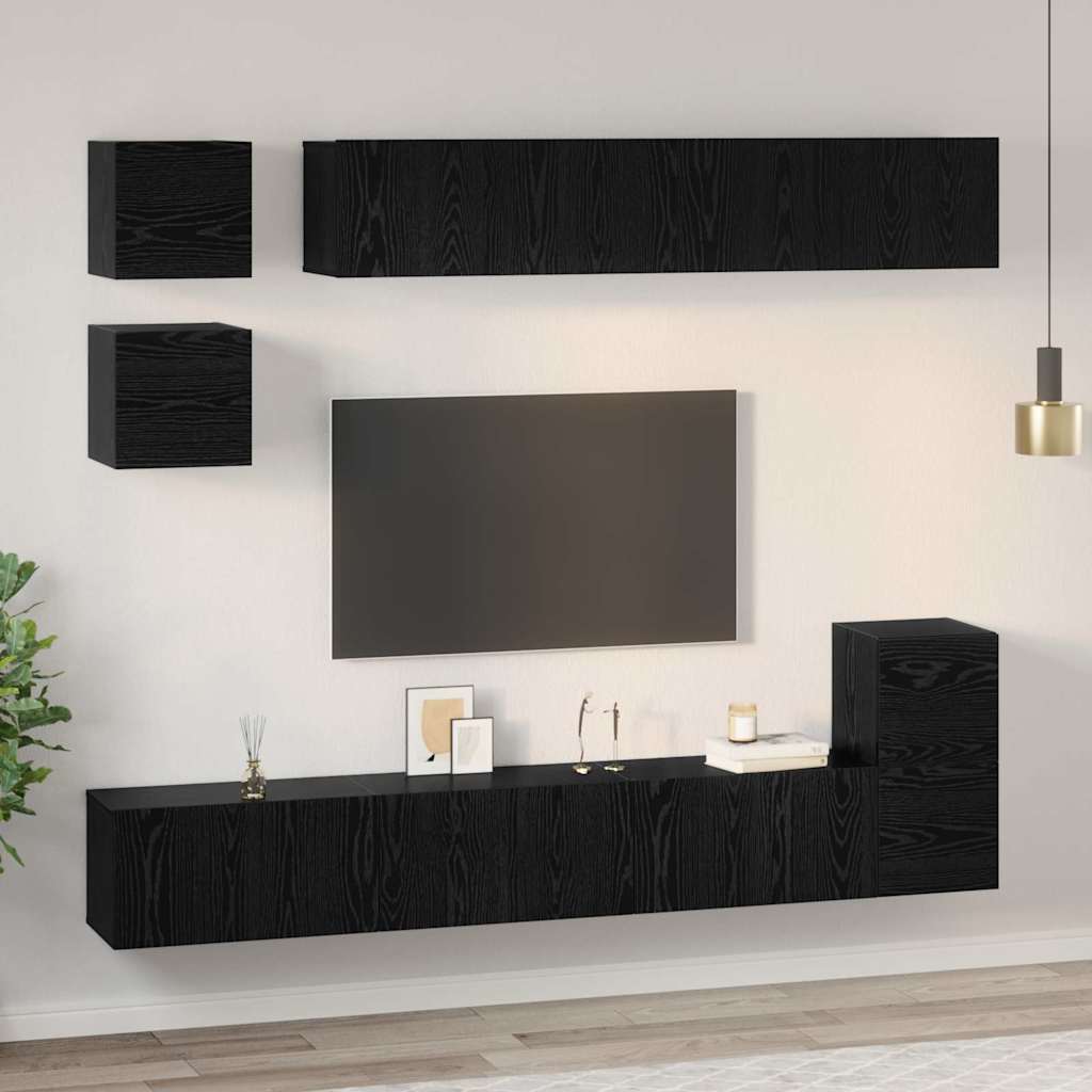 vidaXL TV Cabinet Set 8 pcs Black Oak Engineered Wood 4