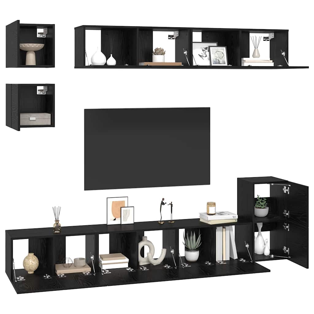 vidaXL TV Cabinet Set 8 pcs Black Oak Engineered Wood 3