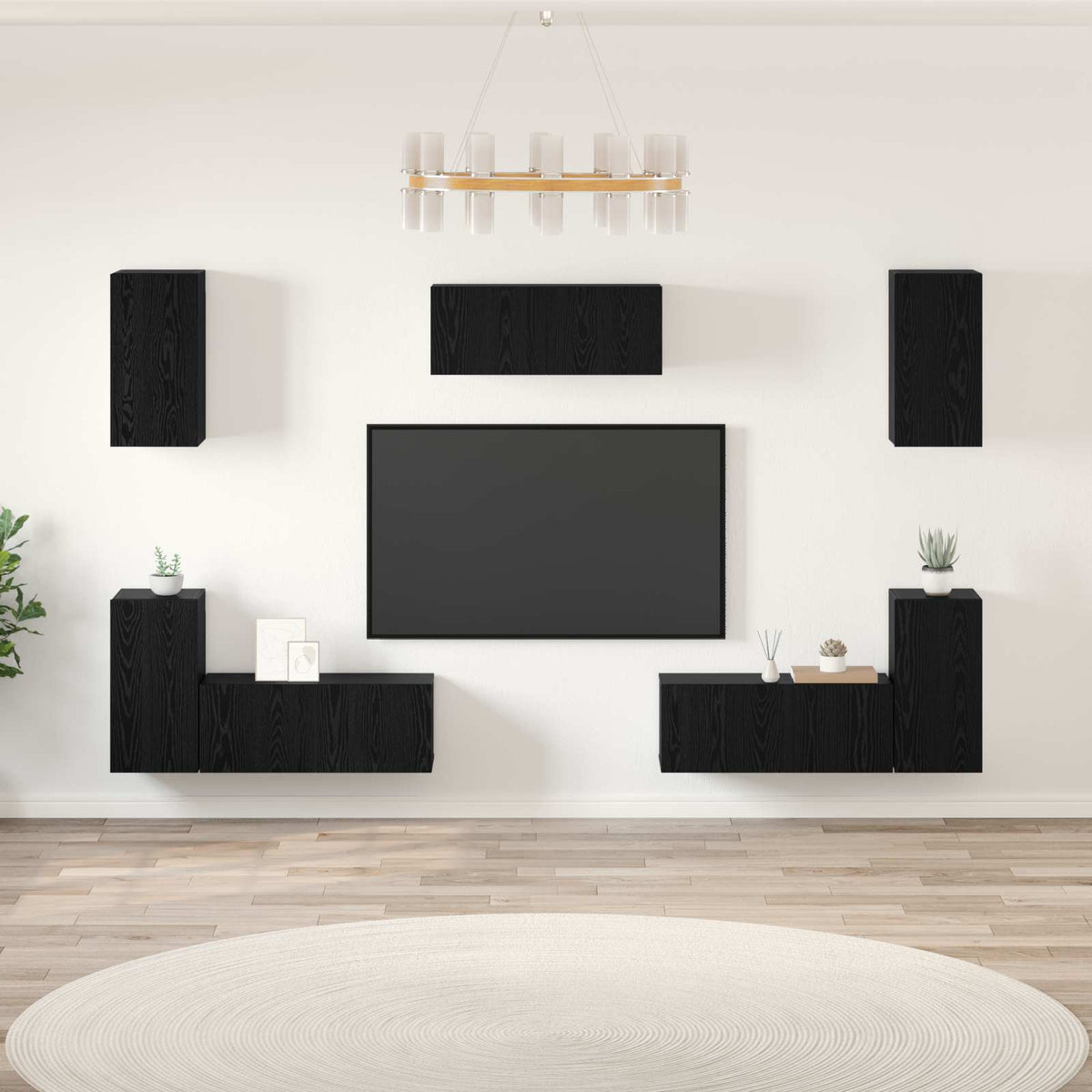 vidaXL TV Cabinet Set 7 pcs Black Oak Engineered Wood 1