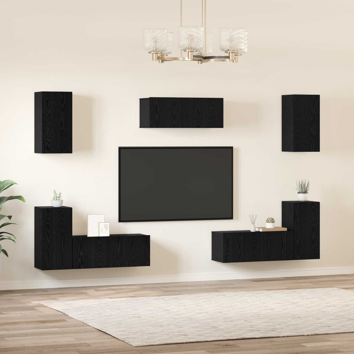 vidaXL TV Cabinet Set 7 pcs Black Oak Engineered Wood 4