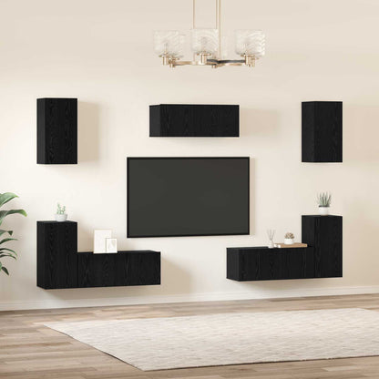 vidaXL TV Cabinet Set 7 pcs Black Oak Engineered Wood 4