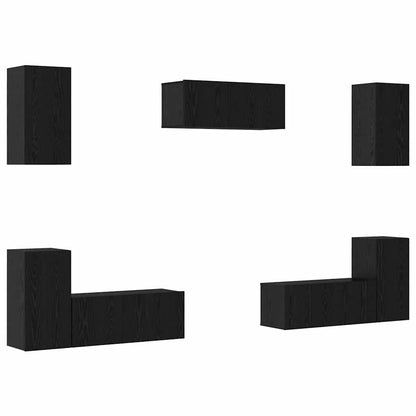 vidaXL TV Cabinet Set 7 pcs Black Oak Engineered Wood 2