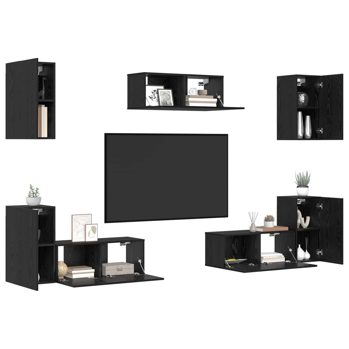 vidaXL TV Cabinet Set 7 pcs Black Oak Engineered Wood 3