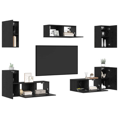 vidaXL TV Cabinet Set 7 pcs Black Oak Engineered Wood 3