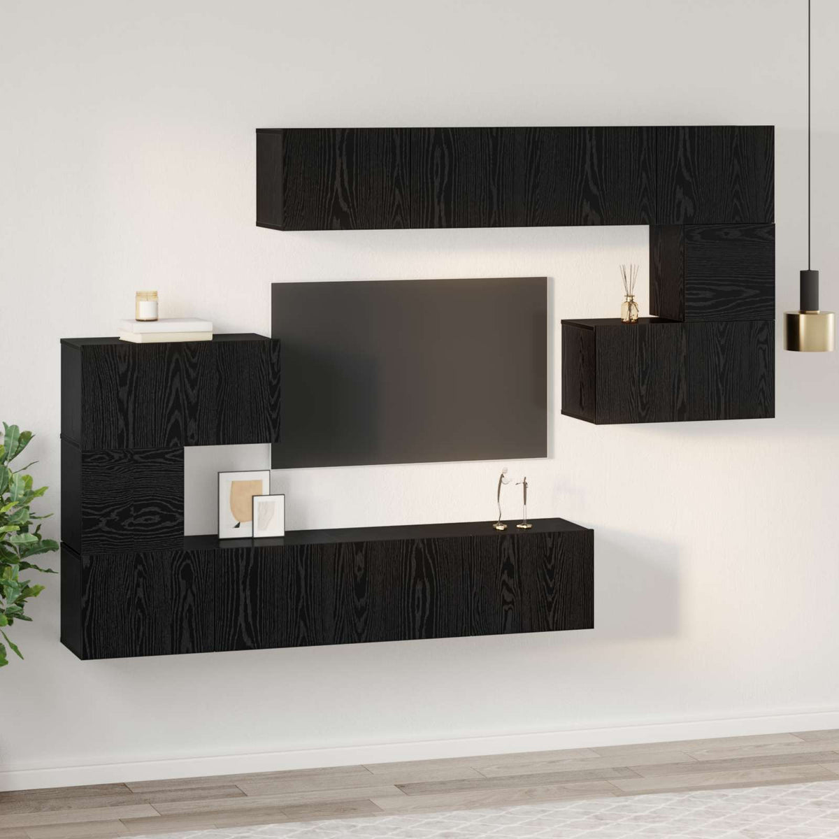 vidaXL TV Cabinet Set 8 pcs Black Oak Engineered Wood 1