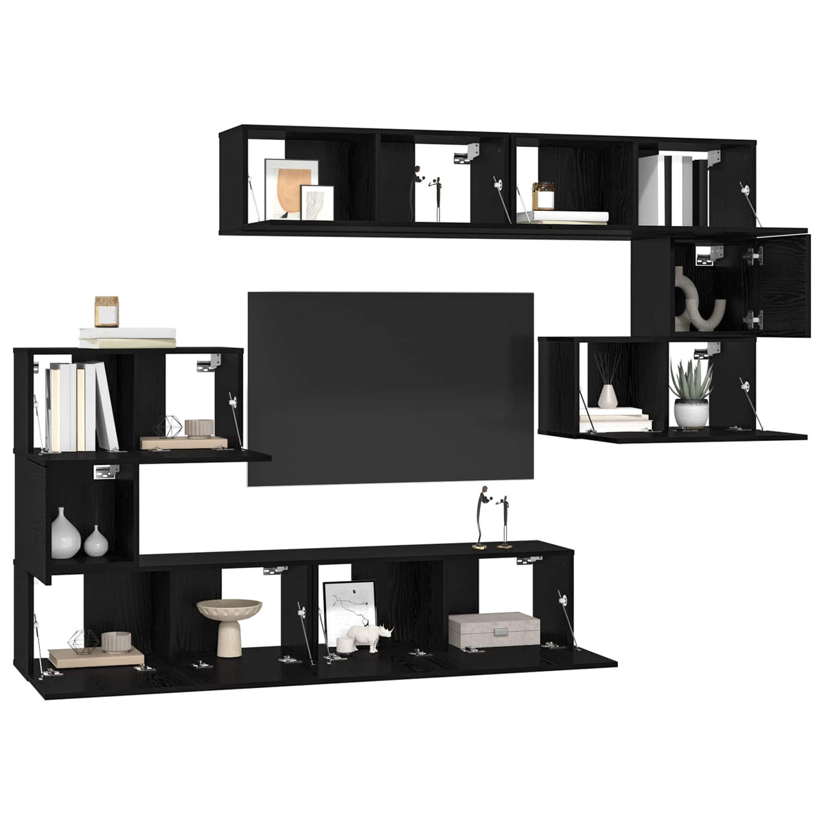 vidaXL TV Cabinet Set 8 pcs Black Oak Engineered Wood 3