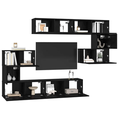 vidaXL TV Cabinet Set 8 pcs Black Oak Engineered Wood 3