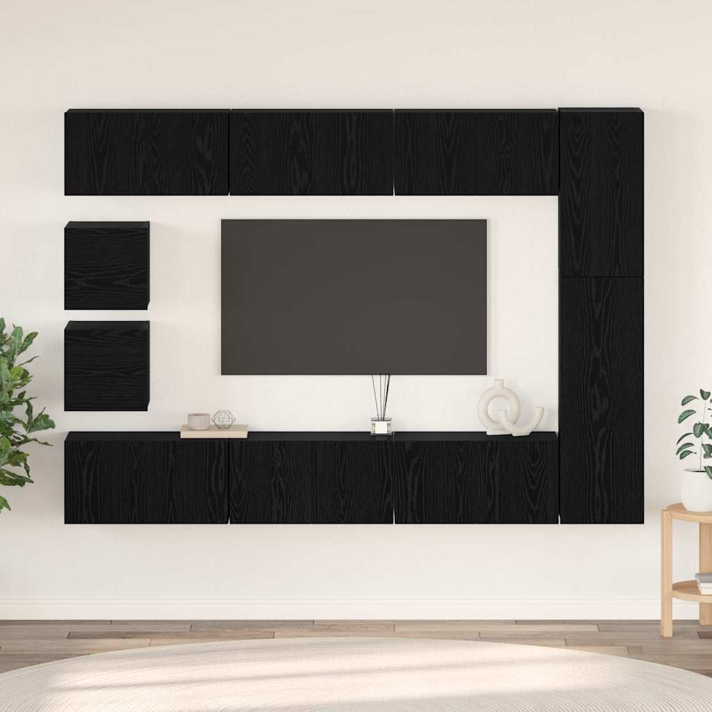 vidaXL TV Cabinet Set 10 pcs Black Oak Engineered Wood 1