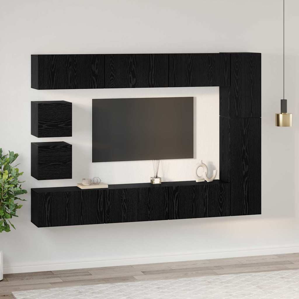 vidaXL TV Cabinet Set 10 pcs Black Oak Engineered Wood 4