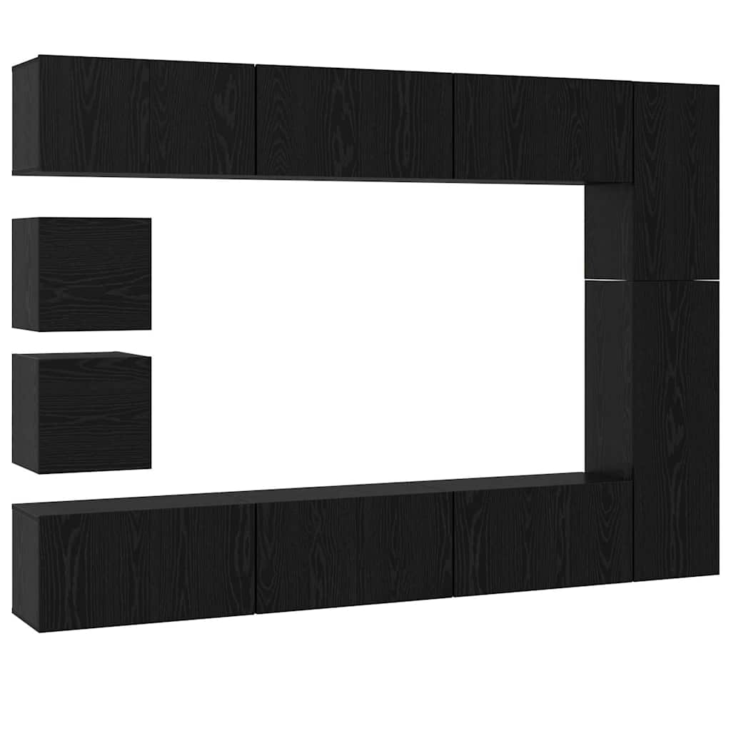 vidaXL TV Cabinet Set 10 pcs Black Oak Engineered Wood 2