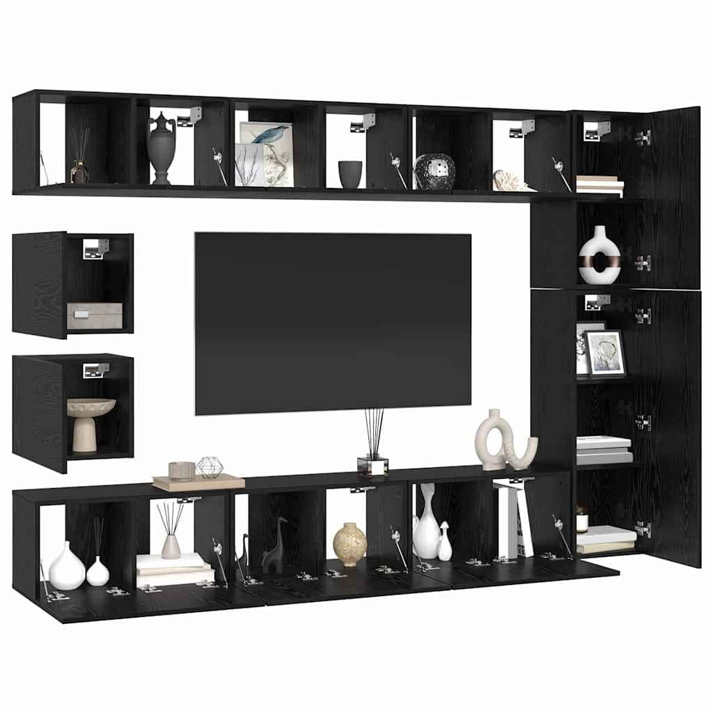 vidaXL TV Cabinet Set 10 pcs Black Oak Engineered Wood 3