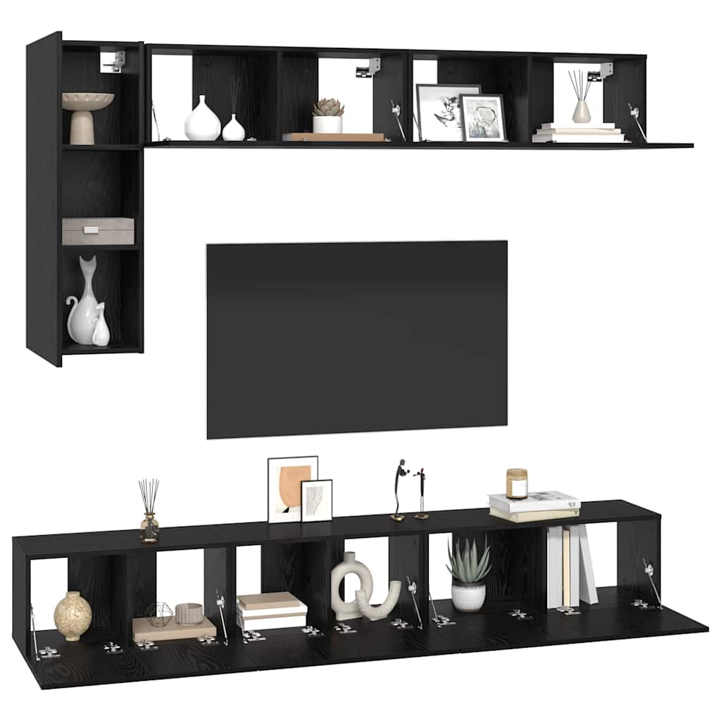 vidaXL TV Cabinet Set 6 pcs Black Oak Engineered Wood 3
