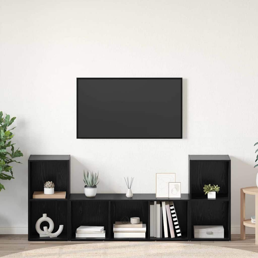 3 Piece TV Cabinet Set Engineered Wood Black oak