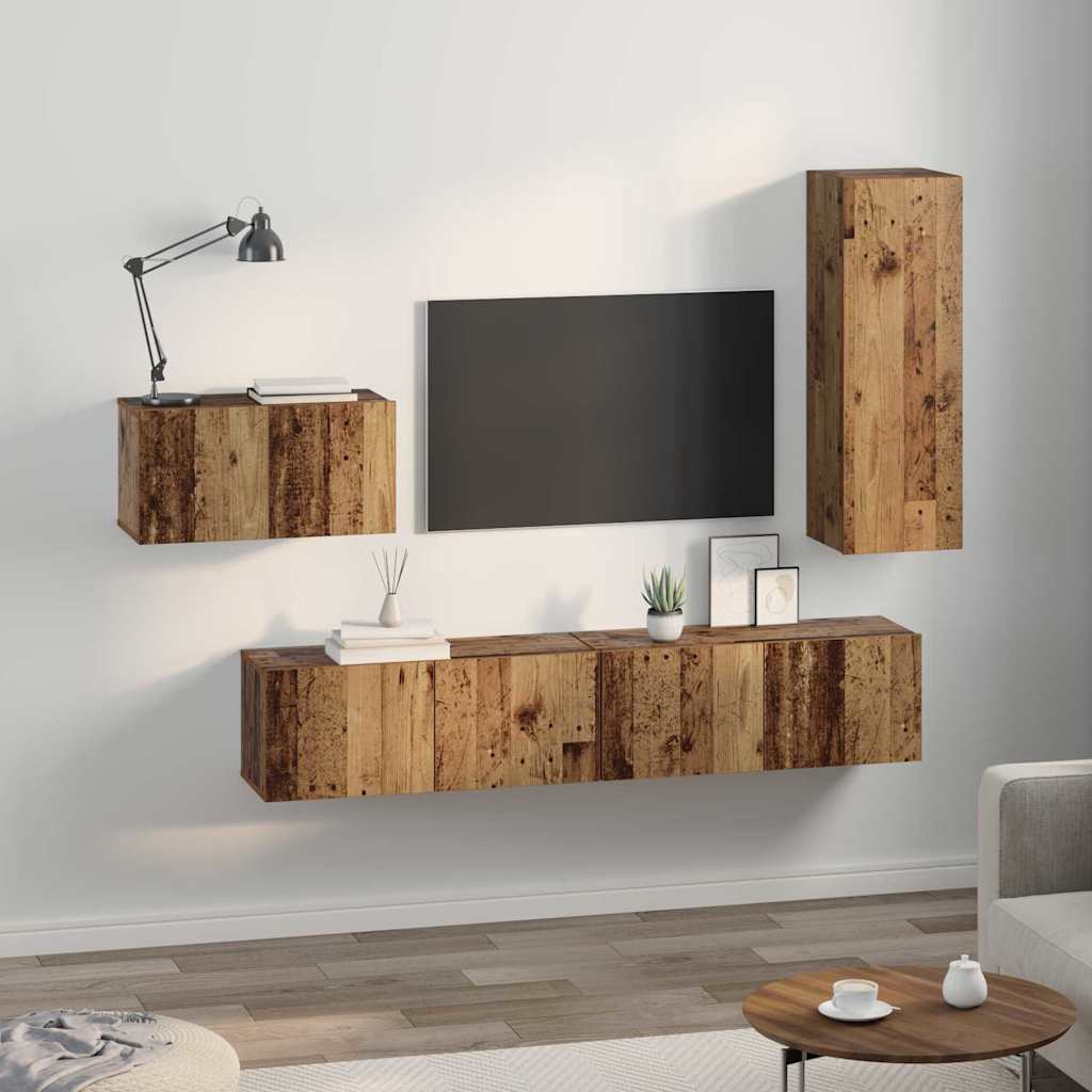 4 Piece TV Cabinet Set Engineered Wood Height 90 cm Old wood