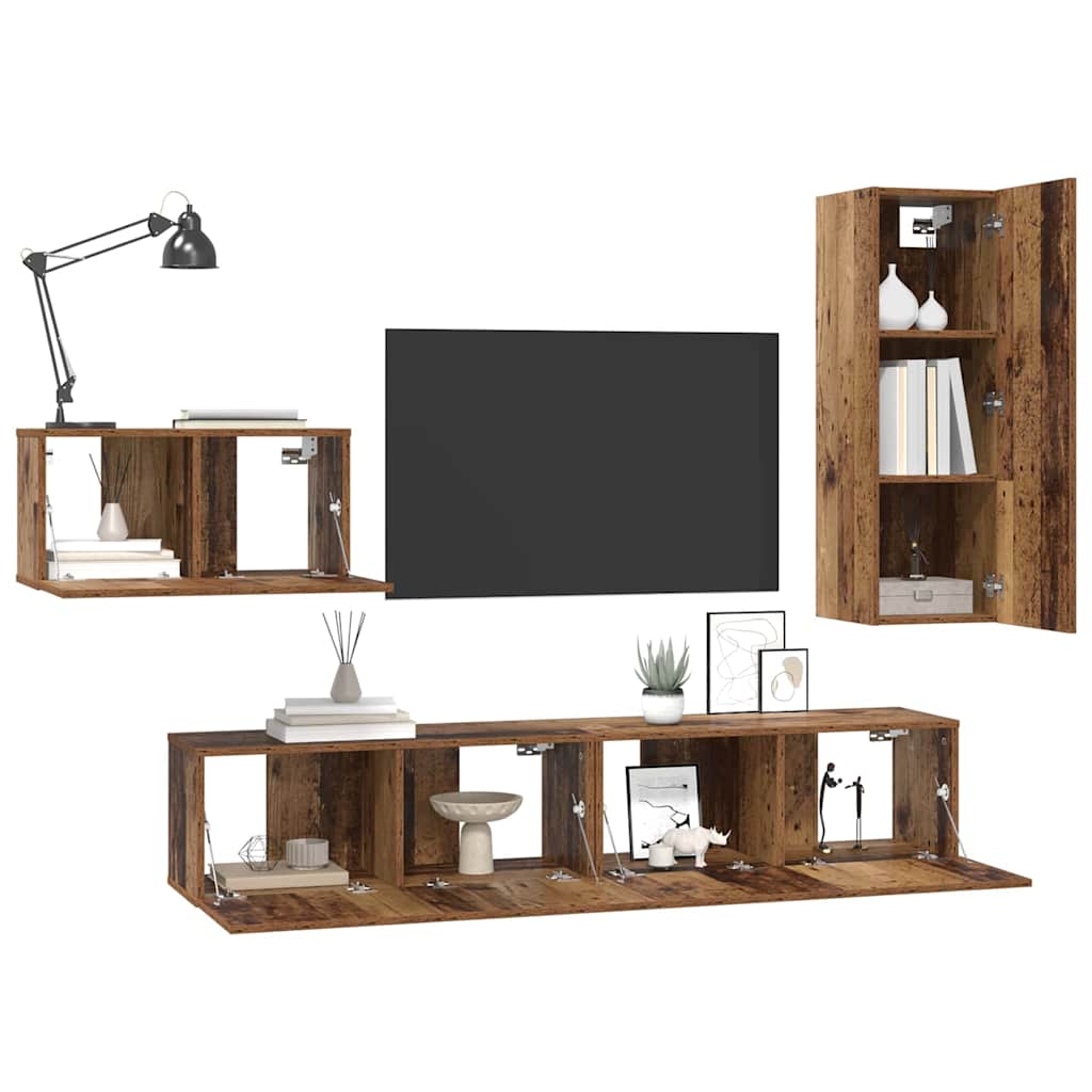 4 Piece TV Cabinet Set Engineered Wood Height 90 cm Old wood