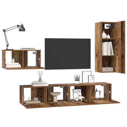 4 Piece TV Cabinet Set Engineered Wood Height 90 cm Old wood