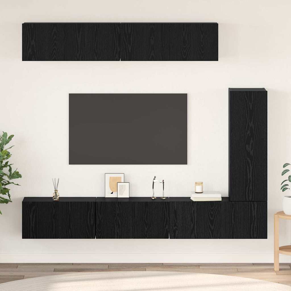 vidaXL TV Cabinet Set 6 pcs Black Oak Engineered Wood 1