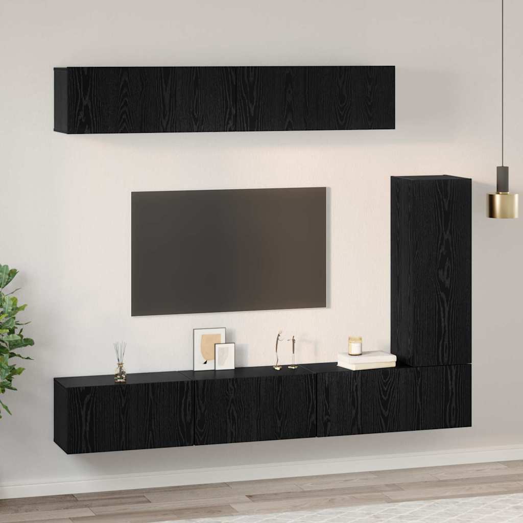 vidaXL TV Cabinet Set 6 pcs Black Oak Engineered Wood 4